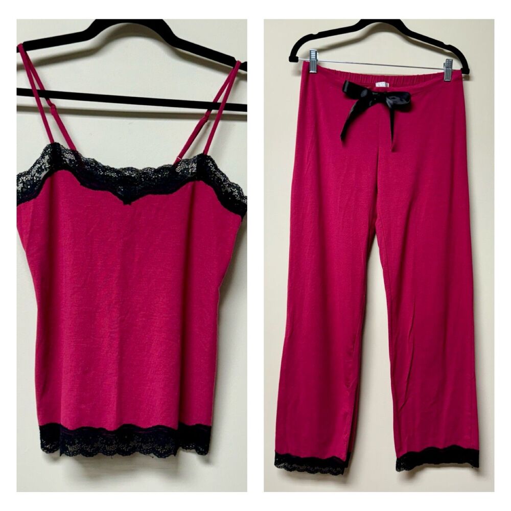 TART INTIMATES Fuchsia Cami PJ Set with Black Lace Trim, Sz S